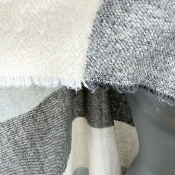 ZARA Oversized Color-Block Fringe Gray/Ivory/Blue Scarf Wrap Shawl 26βx73β - Picture 3 of 3